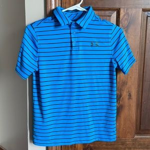 Blue striped under armor polo shirt, youth medium
